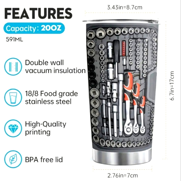 Men's Stainless Steel Mechanic Style Tumbler - Picture 5 of 6